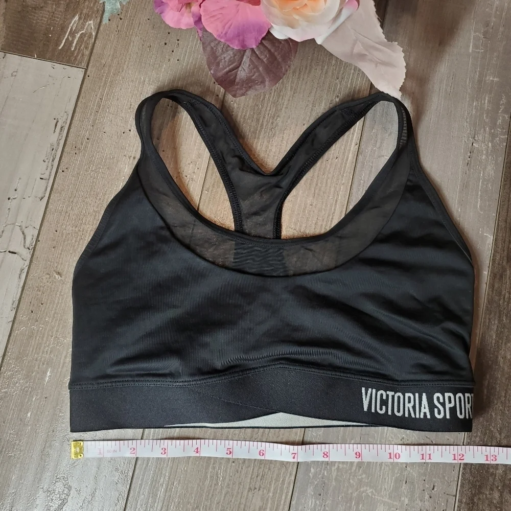 VSX Victoria's Secret Sport Racerback Sports Bra Black Size Small Mesh Trim EUC